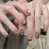 30 peças de adesivos para unhas vestíveis, arte para unhas, estampa de leopardo, strass francês, unhas postiças, extensão, unhas removíveis