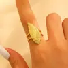 Anel Aberto Irregular de Flor e Folha em Aço Inoxidável Transfronteiriço para Mulheres com Design Texturizado e Estilo Único, Anel Aberto para Dedo Indicador