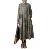 Vestido de Otoño Nuevo 2026 Talla Grande Estilo Coreano Holgado Vintage Cepillado a Cuadros Cálido Adelgazante de Longitud Media