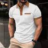 2024 Amazon Nuevo Transfronterizo para Hombre Waffle Combinación de Colores Bolsillo en el Pecho Manga Corta Botones Camiseta Superior