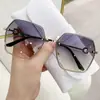 Gafas de Sol de Alta Gama para Mujer, Gafas de Sol sin Montura con Borde Cortado para Mujer, Anti-UV, Protección Solar, Alta Definición, Cara Grande, Adelgazantes, Celebridad de Internet