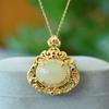 Colgante de moda de circonio de color hueco con calabaza de jade blanco de Hetian con incrustaciones de cobre, colgante de jade natural Fu Lu, suministro en vivo