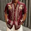 AliExpress Venda Quente Transfronteiriça Nova Camisa Masculina Estampa Estilo Étnico Manga Curta Casual Toque de Alto Padrão Camisa Não Amassa Masculina