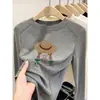 Camiseta de Manga Larga de Algodón Puro para Mujer, Cuello Redondo, Hombro Recto, Moda Versátil, Top Elegante con Diseño de Línea de Espina de Pescado, Camiseta Básica para Primavera y Otoño