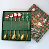 Juego de Cubiertos de Acero Inoxidable Cuchara y Tenedor Navideños Transfronterizos Papá Noel Árbol Cuchara de Postre Dibujos Animados Creativo Set de Regalo Navideño