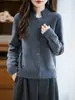 Nova Jaqueta de Malha Versátil 2025 Outono e Inverno 100% Lã Pura Fio Duplo Feminina Suave e Macia Cardigan Suéter Simples Coreano