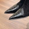 Botas Curtas Femininas com Design Retrô de Bico Fino, Novo Estilo de Moda Outono e Inverno 2026, Salto Gatinho com Forro de Lã, Botas Slim Elásticas, Tendência