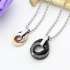 Oferta especial: Pingente Aowei Lu Estilo Japonês e Coreano, Joia de Aço, Pingente de Casal, Novo Colar de Anel Duplo Ouro Rosa Preto para Homens e Mulheres (Corrente não incluída)