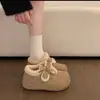 Sapatos Femininos de Algodão Versáteis com Solado Macio para Uso Externo, Quentes Sapatos Casuais Birkenstock de Solado Grosso para o Inverno 2026 com Forro de Lã e Laço de Velcro