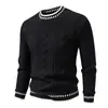 Suéter masculino pullover transfronteiriço outono e inverno, tamanho grande, color-blocking, estiloso, grosso, gola redonda, camisa base de tricô trançado