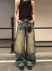 Pantalones vaqueros vintage de estilo callejero Americano desgastado, con cierre de botones, corte recto holgado, hasta el suelo, pantalones modernos unisex