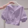 Elegante Camisa Blanca de Manga Corta Estilo Francés con Cuello Campana para Mujer, Nuevo Modelo Verano 2025, Diseño de Lujo Ligero