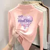Camiseta de manga larga con cuello medio para niñas, capa base con forro polar, nuevo estilo otoño/invierno 2026, camiseta interior gruesa para niños