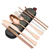 Amazon cuchillo y tenedor cuchara portátil siete piezas 304 acero inoxidable popote cuchillo y tenedor estilo occidental palillos traje de vajilla para exteriores