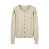 Cárdigan de Punto con Oso Bordado para Mujer, Nuevo Abrigo Suéter de Manga Larga con Cuello Redondo de Botón Único Otoñal, Top Elegante y Suave
