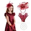 Bestseller transfronterizo guantes de encaje de princesa para niños, tocado de malla con plumas, sombrero para festival de carreras de caballos, set de tocados para fiesta