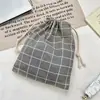 Bolsa de algodón y lino con cordón N259 con lindo estampado de oso polar, bolsa de almacenamiento para cosméticos, bolsa portátil para empacar en viajes