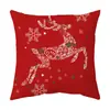 Funda de Cojín Temática Navideña Fondo Rojo Lino Felpa Corta Estampada Funda de Cojín Regalo Navideño Al Por Mayor