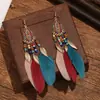 Brincos Gancho Super Fada com Franjas, Brincos de Verão Estilo Étnico Retrô, Novos Brincos de Pena Estilo Chinês para Passeios e Sessões de Fotos