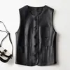 Chal Nuevo para Mujer 2026: Chaleco corto sin mangas de cuello redondo, adelgazante, elegante abrigo tipo chaqueta de cuero