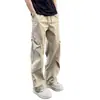 Calça casual estilo americano, moderna, amassada, de perna reta, para homens e mulheres, fina de verão, corte solto, para atividades ao ar livre, secagem rápida, uniforme de trabalho, calça paraquedista