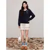 Falda de punto patchwork con volantes y cordón para mujer, nueva falda tipo pastel de cintura alta adelgazante para otoño