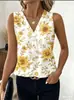 Novo top de verão feminino sem mangas com decote em V e estampa transfronteiriça europeia e americana para meia-idade e idosos, feito de chiffon