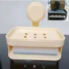 Porta jabón de doble capa de alta gama para uso doméstico, Estante para jabón de ventosa montado en la pared del baño, No requiere taladro, Porta jabón con drenaje de agua para almacenamiento en el baño
