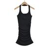 Ropa de Mujer Transfronteriza al por Mayor Moda de Chicas Atrevidas Versátil Halter Fruncido Delgado Delgado sin Mangas Chaleco Vestido sin Espalda