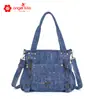 Bolso de Lona Lavada Angelkiss con Múltiples Bolsillos, Bolso de Mano de Moda Europea y Americana, Bolso de Hombro Grande de Capacidad Personalizado al por Mayor
