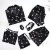Fábrica exclusiva para comércio exterior pijama de sete peças feminino quatro estações usável manga longa seda artificial sexy roupa de casa terno de seda gelada