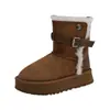 Botas de Nieve de Felpa Retro de Suela Gruesa Moda Adelgazante Gamuza Botas de Montar para Mujer Cálidas Aumentan Altura Invierno Hebilla 2026
