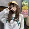 Moletom Pulôver Casual Novo Outono e Inverno com Estampa de Letras Americanas, Gola Redonda, Forro de Lã, Branco Cinza, Top Feminino Marca Moderna para Homens e Mulheres