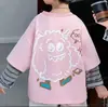 Moda para Niños Versátil Holgado Manga Larga Falso Dos Piezas Otoño 2025 Nuevo Top con Estampado de Dibujos Animados para Niños