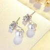 Pendientes Qiao Lanxuan de imitación de plata esterlina con circonitas y perlas colgantes traseras, pendientes populares de moda coreana, pendientes para mujeres estudiantes