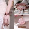 Pulseira de Cristal de Morango com Três Círculos, Pulseira Feminina de Cristal Rosa de Luxo Leve, Pulseira Original de Cristal de Morango com Múltiplos Círculos