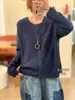 Nuevo cárdigan de punto de algodón tejido a ganchillo artístico tridimensional vintage para otoño e invierno, corte holgado, cuello redondo, tejido casual simple y versátil
