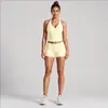 Conjunto slim-fit transfronteiriço com lindo top esportivo de costas com amarração no pescoço, traje esportivo para corrida ao ar livre, conjunto casual para yoga