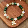 Pulsera de Cristal Geométrico para Mujer, Estilo Fresco Colgante de Joyería de Trébol de Cuatro Hojas, St. Pulsera Verde para Pareja del Día de San Patricio