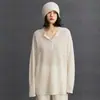 Suéter de cachemira casual, holgado, de longitud media, talla grande para mujer, con un estilo relajado, diseño versátil y tejido de lana simple