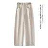 Pantalones Casuales Delgados de Cintura Alta, Pantalones Rectos de Pierna Ancha de Verano, Adelgazantes y de Corte Holgado, con Decoración de Cinturón