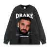 Venda Quente Transfronteiriça Série Rap Estampa Hip Hop Pesada 260g Lavada Velha Camiseta Manga Longa Masculina Camiseta Marca de Moda Americana
