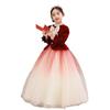 Vestido Infantil Degradê Vermelho Vestido de Princesa Anfitriã Casamento Infantil Menina Elegante Piano Vermelho Vestido de Apresentação