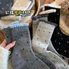 Meias de Lã com Bolinhas para Primavera e Outono para Mulheres, Meias de Cano Médio, Espessadas e Forradas com Lã para Aquecimento, Sapatos Birkenstock Cinza, Meias Longas de Inverno