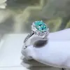 Anillo de Moissanita Verde Paraíba Femenino Diana Plata S925 Sentido del Diseño Estilo de Moda Europeo y Americano Color Mosan