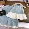 Conjunto para Meninas Verão Novo Estilo Ocidental Infantil Moda Bebê Menina Casual Jeans Fino Conjunto de Duas Peças de Verão para Comércio Exterior
