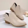 Botas Femininas de Inverno e Verão para Comércio Exterior Tamanho Grande Estilo Britânico Cor Sólida Bico Fino Casual Zíper Traseiro Salto Baixo Salto Bloco para Mulheres