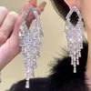 Aretes de Aguja Plateada con Borlas de Gota de Agua Incrustadas de Diamantes, Estilo Palacio, Nicho, Aretes Versátiles, Lujo Ligero, Venta al por Mayor de Aretes de Gama Alta