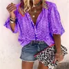 Stock Listo Ropa Europea y Americana Deseo Primavera y Otoño Camisa Top de Manga Larga Estampada de Botonadura Única Holgada con Solapa
