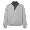Sudadera de retazos a cuadros de dos piezas falsas con cuello camisero para hombre, marca de moda, cuello cruzado irregular, jersey deportivo de corte holgado único